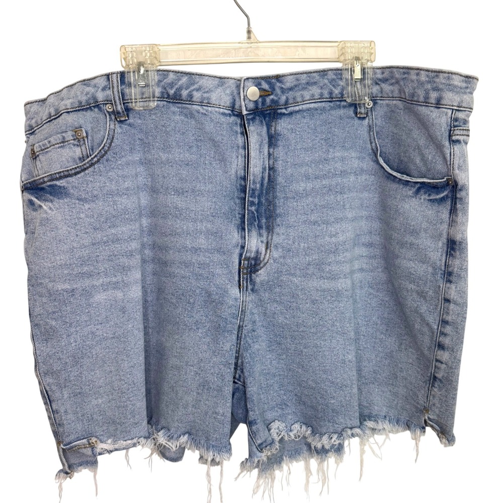 High Rise Frayed Hem Denim Shorts Light Blue Cotton Tinsel Raw Edge 24W Women